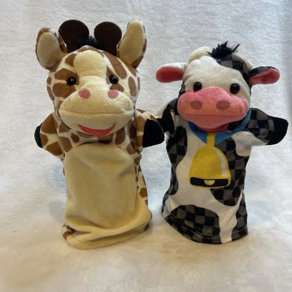 2 Piece Puppet bundle Giraffe & Cow Plush Playtime